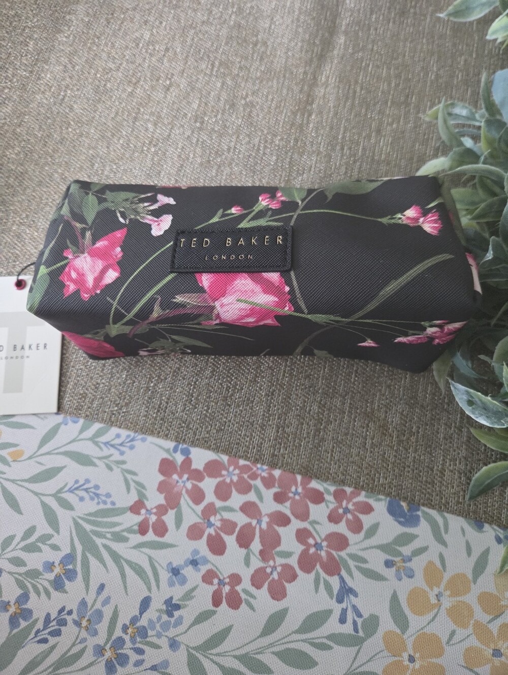 Ted Baker Black Cosmetic Pouch with Pink Floral Print
